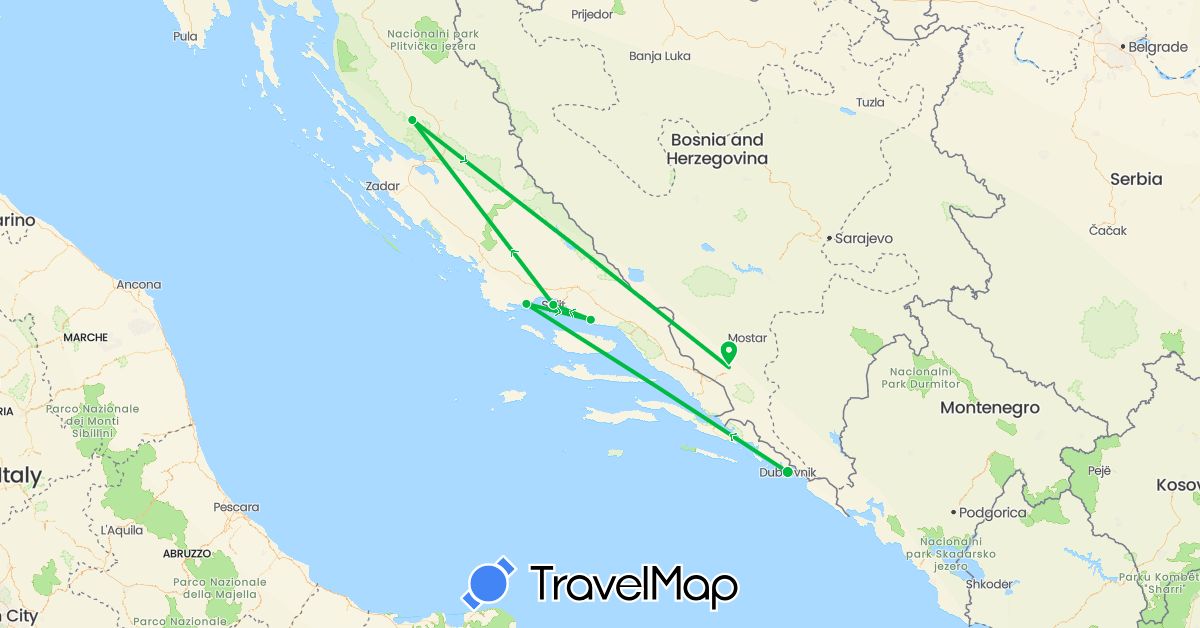 TravelMap itinerary: driving, bus in Bosnia and Herzegovina, Croatia (Europe)